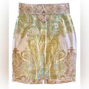 ANTONIO MELANI size 6 paisley pencil skirt, lined zip back, green blue white